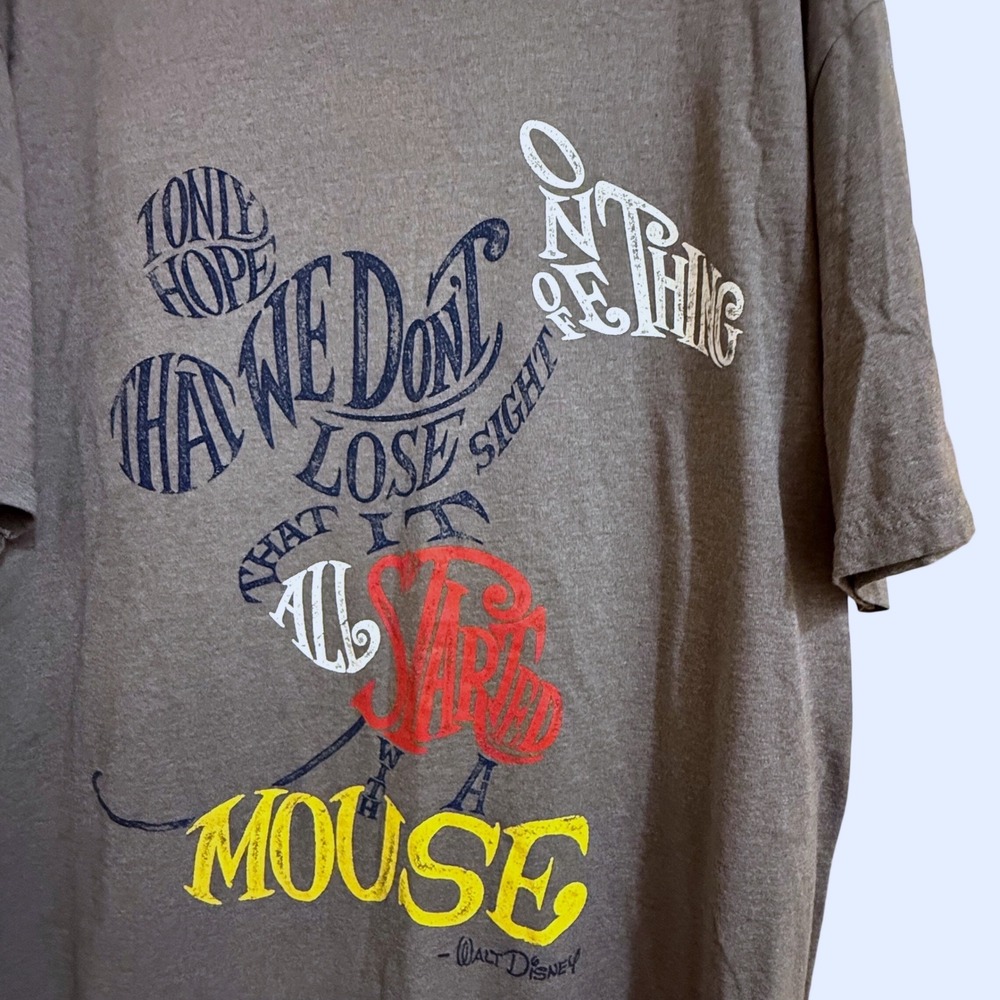 Disney Store Mickey Mouse Quote Men's 2XL Graphic Tee Shirt Gray Short Sleeve - Picture 4 of 9
